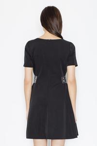 Black Short Sleeves Dress with Leather Details