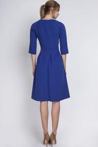 Blue Slim Waist 3/4 Sleeves Smart Dress