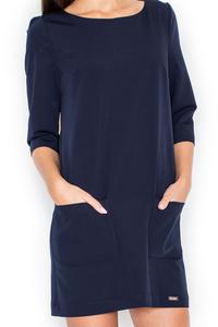 Dark Blue A-Line 3/4 SLeeves Mini Dress with Pockets