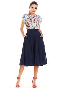 Navy Blue Midi Skirt with Pockets