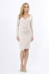 Beige Wrinkled Elegant V-Neckline Dress