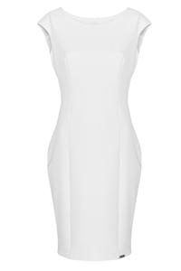 Ecru Straight Midi Dress with Stitching