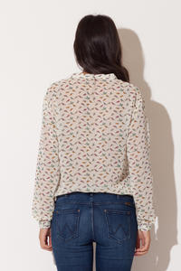 Off White Bird Printed Bow-tie Neckline Blouse