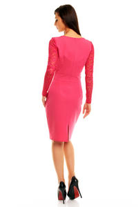 Pink Elegant Lace Sleeves Slim Waist Evening Dress