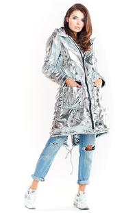 Silver Glossy Hooded Parka Coat