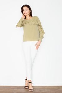 Green Long Sleeves Blouse with a Frill