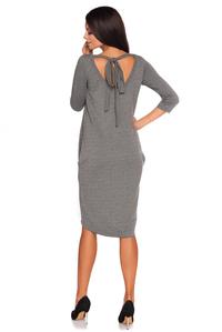 Grey Casual Dress with Cut Out Back and Self Tie Bow