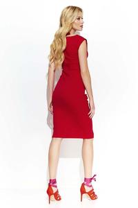 Red Fitted Dress with Decorative Scratching