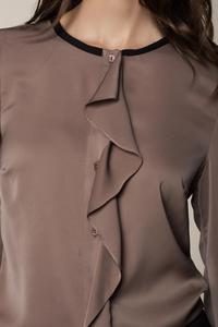 Brown Chic Buttons Closure Blouse with a Frill