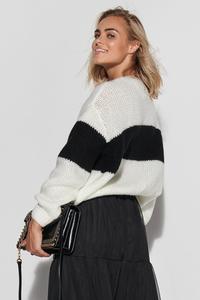 Women's Sweater in stripes with ribbons - Ecru with Black