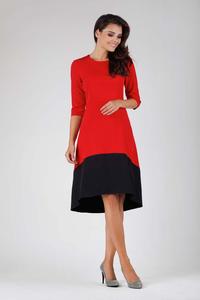 Red and Black Midi Dress Asymmetrical Cut