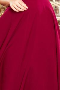 Crimson Long Flared Dress with V-neck