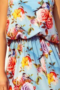 Light Blue Maxi Dress Tied at the Neck in Flowers