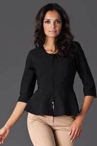 Black Frilled Hemline Blazer with Front Zipper Fastening