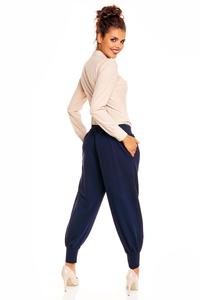Stretchable Waist Pleated Aladin Navy Blue Pants