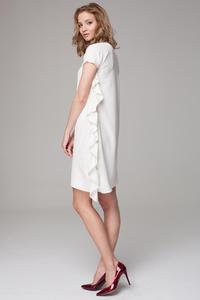 Ecru Simple Dress with Asymetrical Frill