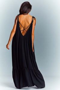 Black Maxi Dress with thin straps with a frill