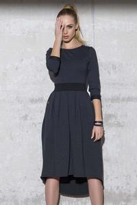 Dark Grey Asymetrical Midi Dress with Contrasting Waist
