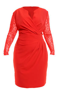 Red Elegant Lace Sleeves Slim Waist Evening Dress PLUS SIZE