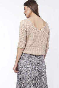 Beige Sweater with Visible Weave with Neckline from Front or Back