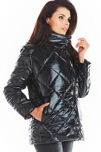 Black Shiny High Neck Fall Jacket