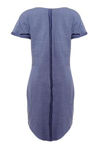Blue Dipped Hem Dress with Pockets