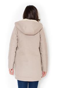 Beige Winter Hooded Snaps Closure Parka Jacket