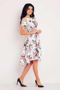 Roses Pattern Asymetrical Cut Out Shoulders Dress
