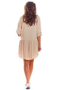 Beige Loose Shirt Dress with a frill