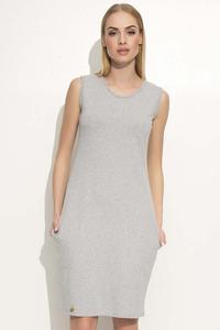 Light Grey Casual Sleeveless Dress with Side Pockets