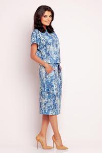 Blue Floral Print Midi Dress with Side Pockets