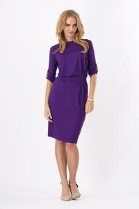 Purple Casual Self Tie Belt and Rolled-up Sleeves Dress