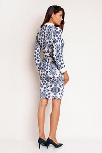 Blue-White Patterned Bodycon Fit Shirts Style Collar&Cuffs Dress