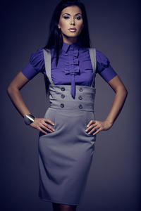 High Waisted Suspender Grey Skirt with Button Details