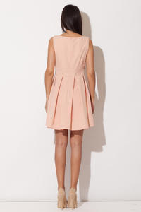 Pink Bateau Neck Pleated Skirt Dress with Back Zip Fastening