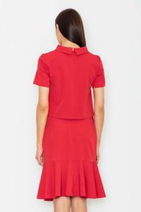 Red Short Sleeves Tourtleneck Blouse