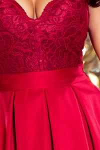 Crimson Flared Evening Dress with Lace