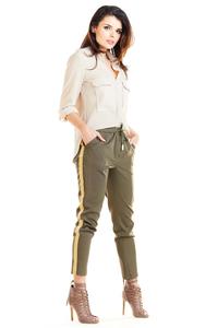 Khaki Casual Pants with Stripes