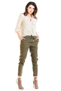 Khaki Casual Pants with Stripes