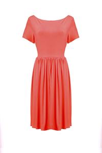 Coral Red Short Sleeves Knee Length Dress