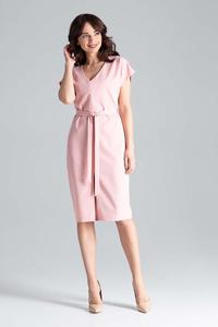 Pink Belted V-Neck Dress