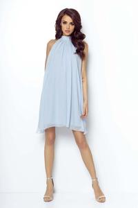 Blue Airy Cocktail Dress with a Halter Neckline on the Stand-up Collar