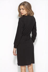 Flecked Black Sweatshirt Dress with Self Tie Waist