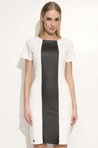 Black&White Elegant Dress with Slimming Leather Stripe