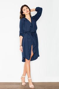 Dark Blue Coat Style Belted Dress