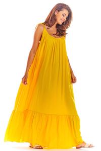 Yellow Maxi Dress with Thin Straps with Frill