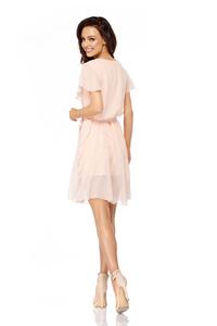 Salmon Airy Dress with Frills Tied Stripe