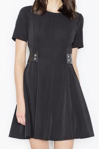 Black Short Sleeves Dress with Leather Details