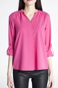 Amaranth Pink Rolled-up Sleeves Blouse