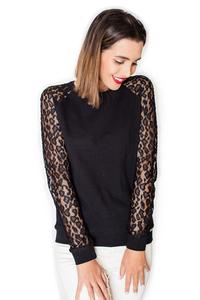 Black Long Lace Sleeves Cut Out Back Blouse